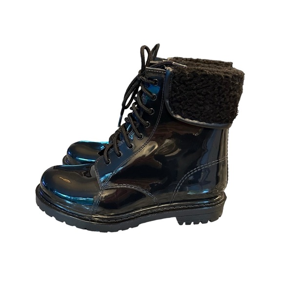 Kenneth Cole Reaction | Black Rain Lace Up Cozy Lug Sole Rain Boots Size 9 - Picture 5 of 14